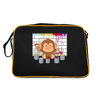 Kleiner Affe malen Künstler bunt Kinder Baby - Retro Tasche - Schwarz/Gold - Hinten