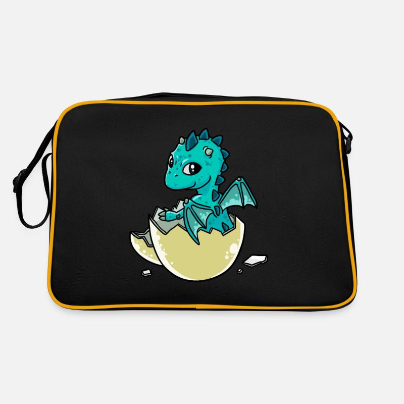 Baby Drachen Dino Weihnachtsgeschenk Kind - Retro Tasche - Schwarz/Gold