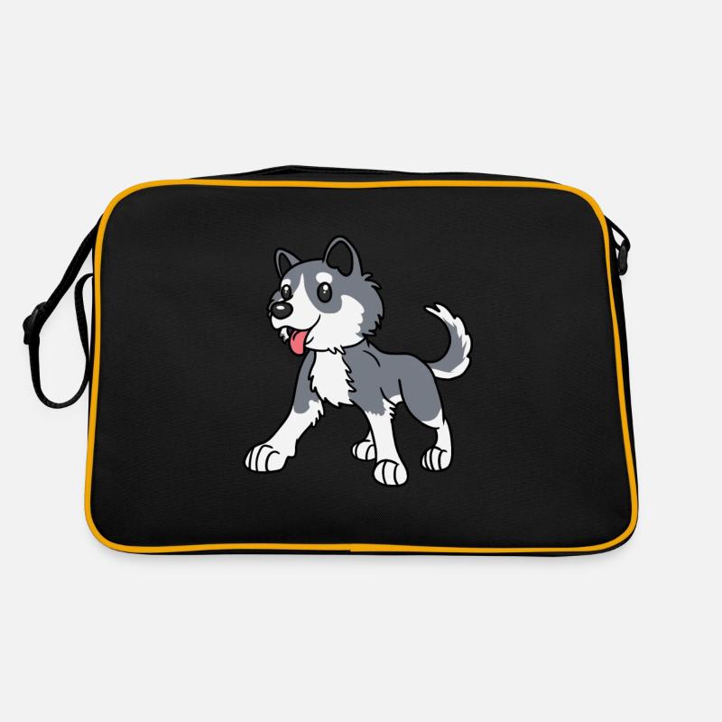 Husky Hund Hunderasse Hunde - Retro Tasche - Schwarz/Gold
