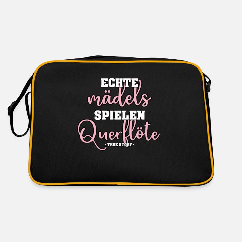 SÜßES ECHTE MÄDELS SPIELEN QUERFLÖTE MUSIK FLÖTE - Retro Tasche - Schwarz/Gold