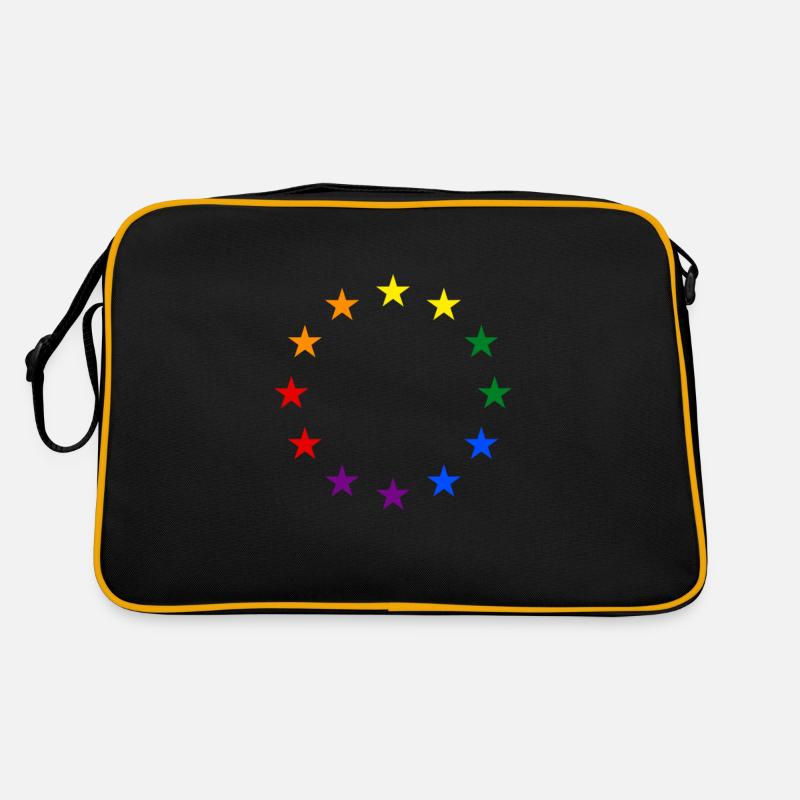 EU Sterne in Regenbogenfarben Europa - Retro Tasche - Schwarz/Gold