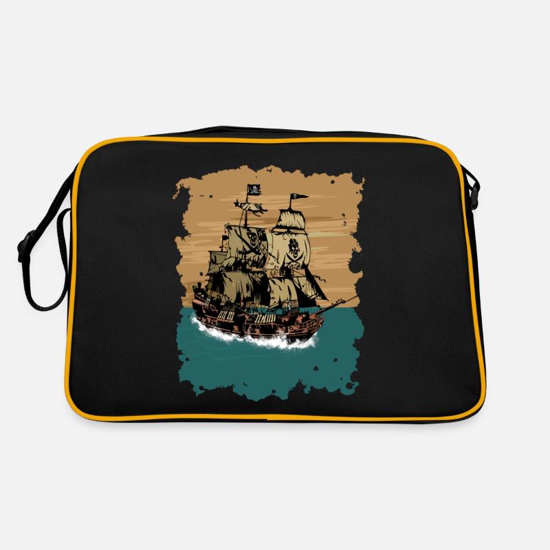 Piratenschiff - Retro Tasche - Schwarz/Gold