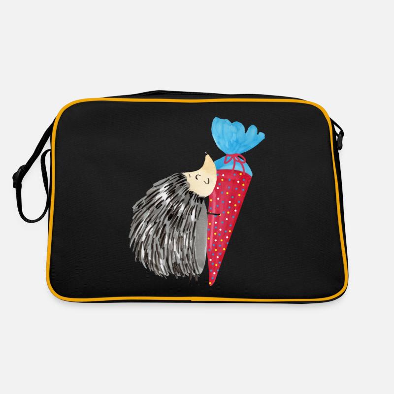 Stachelschwein Igel Schultüte Einschulung Geschenk - Retro Tasche - Schwarz/Gold