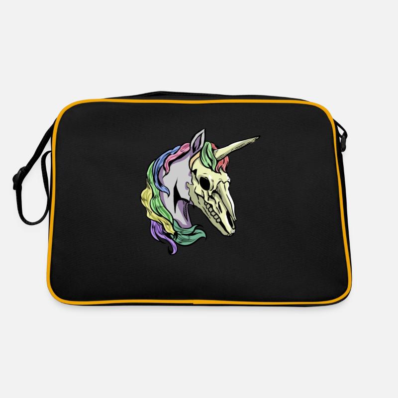 squelette de crâne de licorne effrayant cool - Sac Retro - noir/or