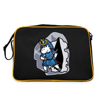 Einhorn Einhörner Ritter Fantasy Schwert Kinder - Retro Tasche - Schwarz/Gold - Hinten