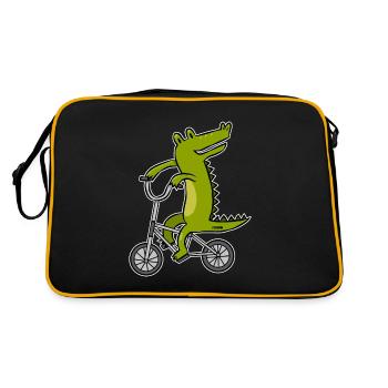 Krokodil Alligator Reptil Fahrrad Kinder Geschenk - Retro Tasche - Schwarz/Gold - Hinten