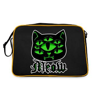 Katze Gothic Grufti Halloween Grusel Miau Geschenk - Retro Tasche - Schwarz/Gold - Hinten