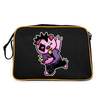 Schwein Heavy Metal Musik Mikrofon Kinder Geschenk - Retro Tasche - Schwarz/Gold - Hinten