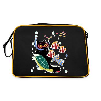 Cat Turtle Dive Fish Sea Gift - Retro Bag - black/gold - Back