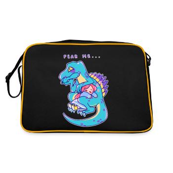 verliebtes Mädchen schläft auf einem Dinosaurier - Retro Tasche - Schwarz/Gold - Hinten