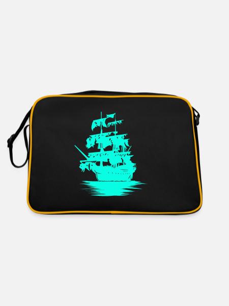 Sailing Ship Seafaring Fantasy Maritime Dinghy - Retro Bag - black/gold - Back