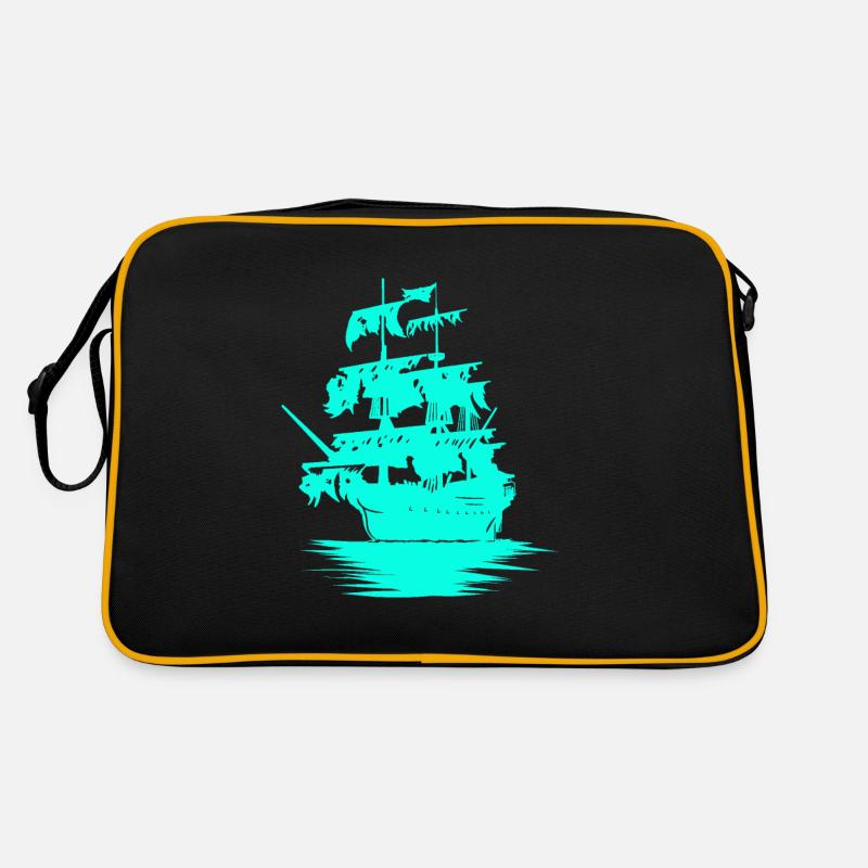 Sailing Ship Seafaring Fantasy Maritime Dinghy - Retro Bag - black/gold