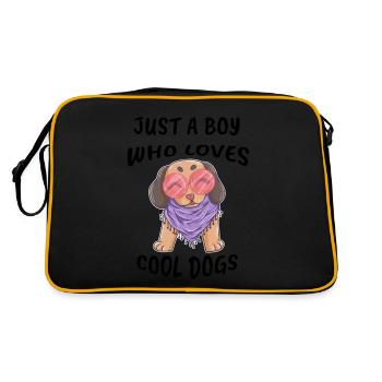 Peace Love Hund Junge Mann - Retro Tasche - Schwarz/Gold - Hinten