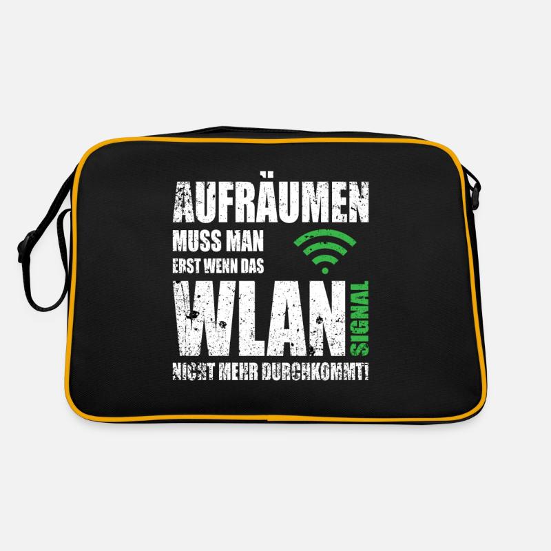 Computerfreak WLAN Spruch - Retro Tasche - Schwarz/Gold