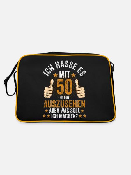 50. Geburtstag Fünfzig Fünzigster - Retro Tasche - Schwarz/Gold