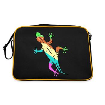 Eidechse Gecko Zoologie Wildtiere Lurch Amphibie - Retro Tasche - Schwarz/Gold - Hinten