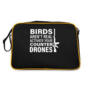 Birds Arent Real Shirt meme gift - Retro Bag - black/gold - Back