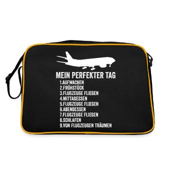 Flugzeug Fliegen Urlaub - Retro Tasche - Schwarz/Gold - Hinten