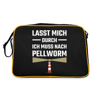 Pellworm Nordsee Strand Sprüche - Retro Tasche - Schwarz/Gold - Hinten
