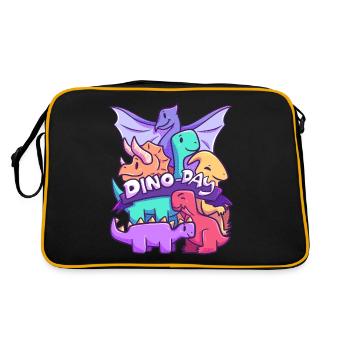 Dinoday Dinosaurier Familie Tiere Kinder - Retro Tasche - Schwarz/Gold - Hinten