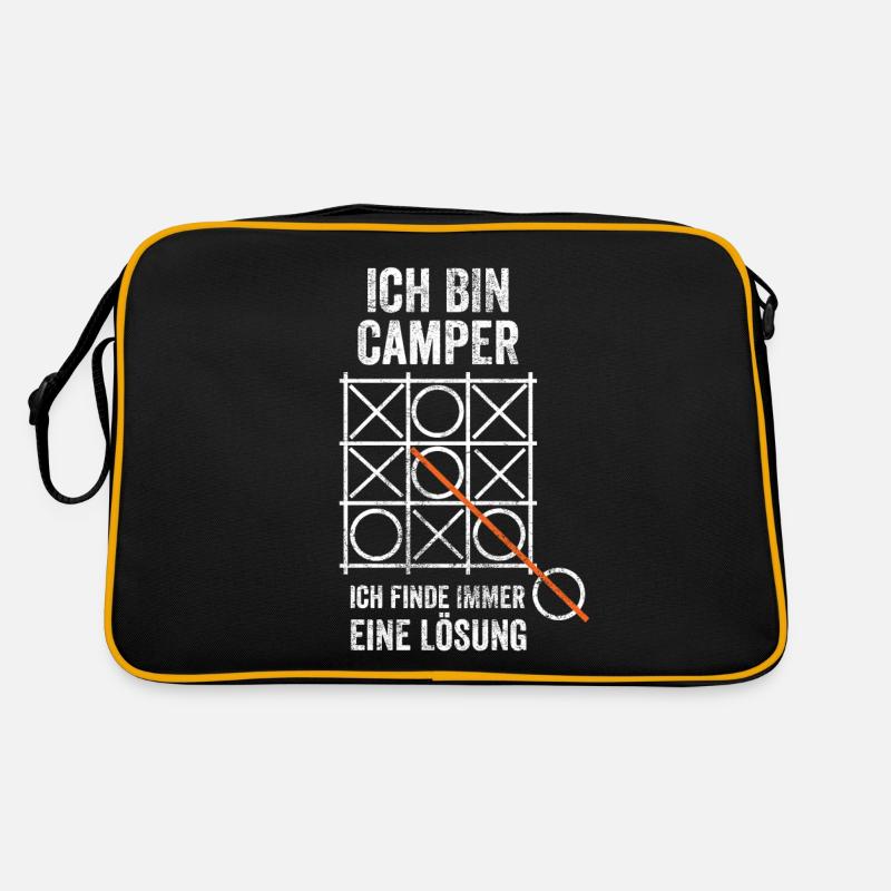 Camper Campingurlaub Camping Campen - Retro Tasche - Schwarz/Gold