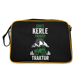 Traktor Landwirt Bauer Acker - Retro Tasche - Schwarz/Gold - Hinten