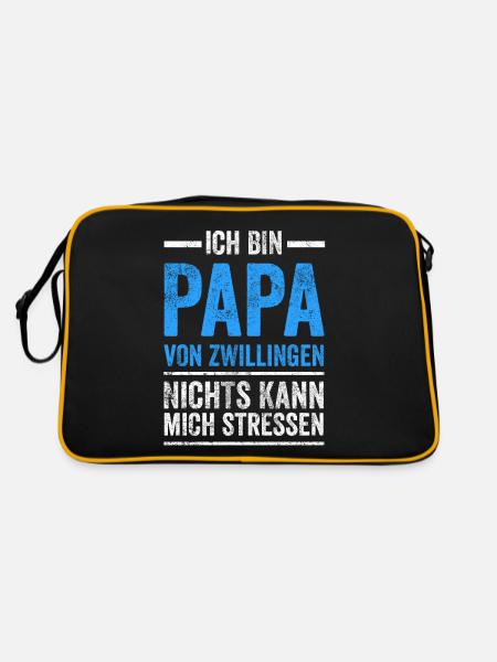 Zwillinge Vater Papa Vatertag - Retro Tasche - Schwarz/Gold - Hinten