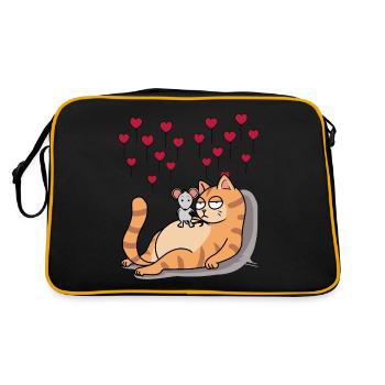 Katze Maus Freund Liebe Partnerschaft Romantik - Retro Tasche - Schwarz/Gold - Hinten