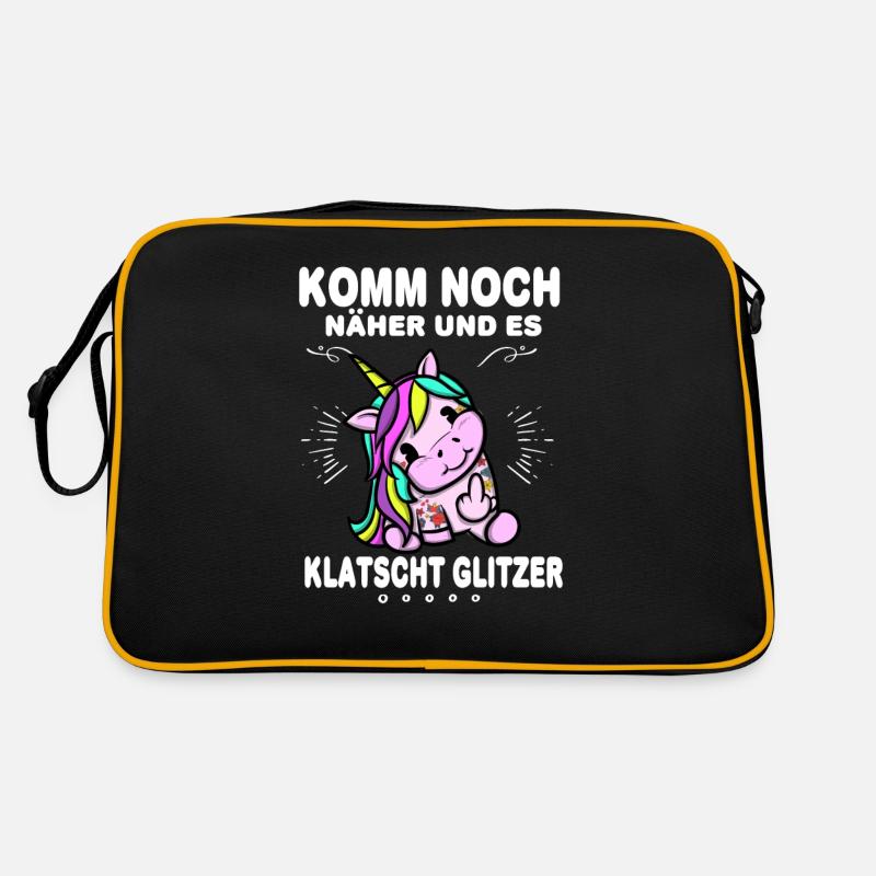 Einhorn Glitzer Aggressiv - Retro Tasche - Schwarz/Gold