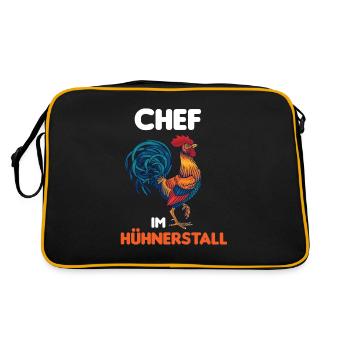 Chef im Hühnerstall lustiges Hahn Design - Retro Tasche - Schwarz/Gold - Hinten