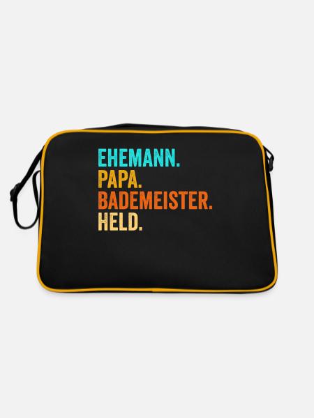 Bademeister Papa Held Schwimmen Rettungsschwimmer - Retro Tasche - Schwarz/Gold - Hinten
