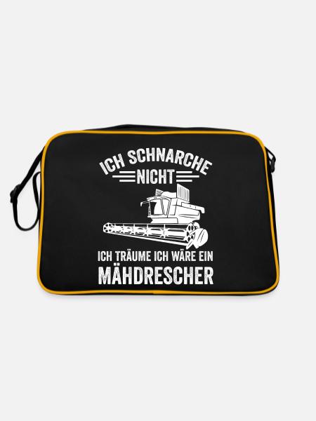 Mähdrescher Acker Landwirt Bauer Traktor Agrar - Retro Tasche - Schwarz/Gold - Hinten