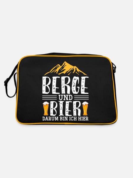 Berge und Bier Wandern Biertrinken Geschenk - Retro Tasche - Schwarz/Gold - Hinten