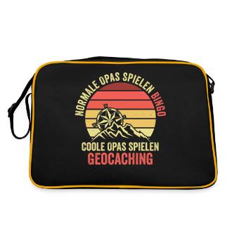 Geocache Opa Geocacher Großvater Cache Caching Lus - Retro Tasche - Schwarz/Gold - Hinten