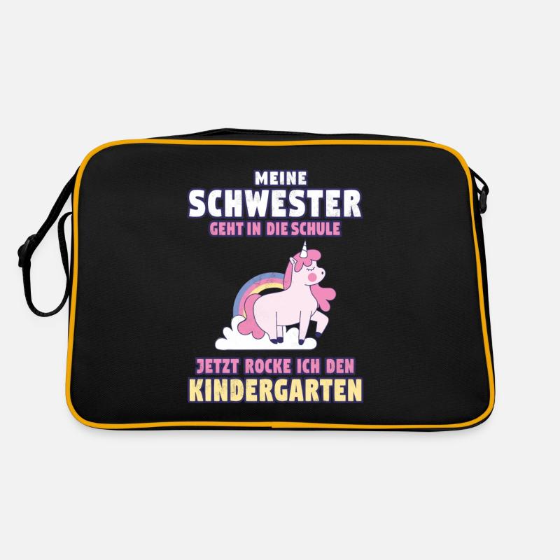 Einschulung Schwester Rockt Kindergarten Schule - Retro Tasche - Schwarz/Gold