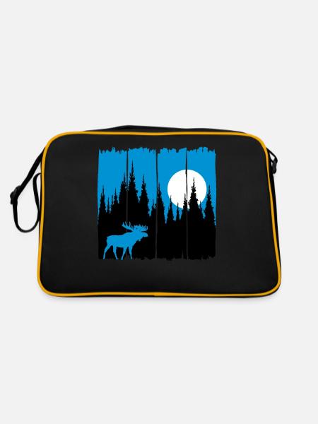 Moose in front of the moon / sun forest dweller forest deer animal - Retro Bag - black/gold - Back