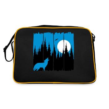 Wolf in front of the moon / sun forest dweller forest animal gift - Retro Bag - black/gold - Back