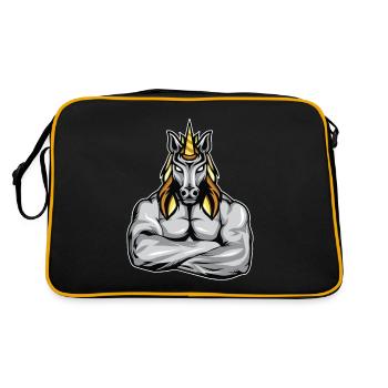 Bodybuilder Einhorn Muskeln Fitness Geschenk - Retro Tasche - Schwarz/Gold - Hinten