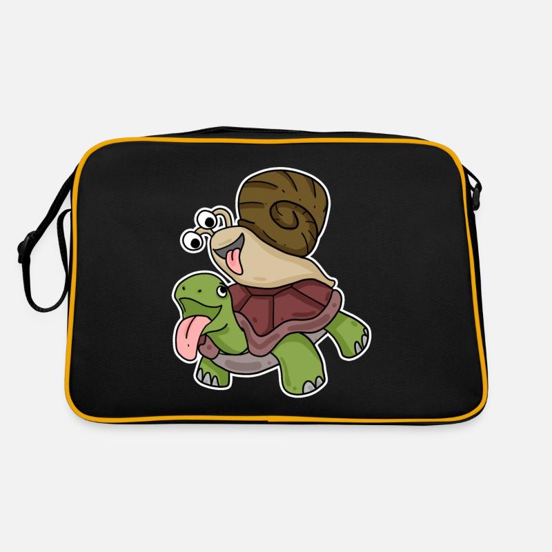 Schildkröte und Schnecke - Retro Tasche - Schwarz/Gold