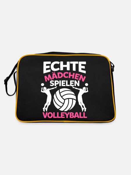 Echte Mädchen spielen Volleyball Volleyballerin Ge - Retro Tasche - Schwarz/Gold - Hinten