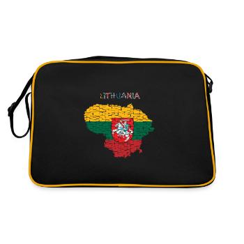 Litauen Flagge - Kunstdesign - Retro Tasche - Schwarz/Gold - Hinten