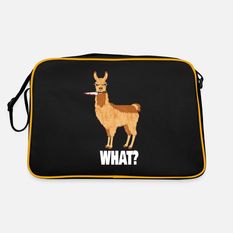 Lama What Alpaka Messer Halloween Grumpy - Retro Tasche - Schwarz/Gold