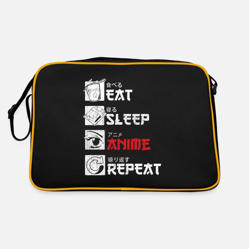 Eat Sleep Anime Repeat Geschenk - Retro Tasche - Schwarz/Gold