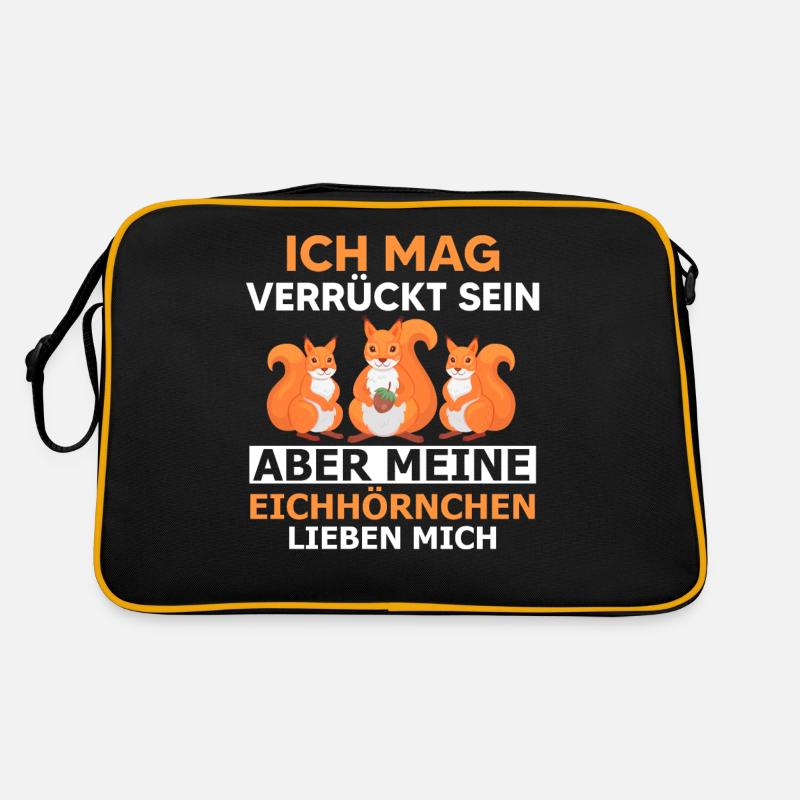 Eichhörnchen Nagetier Eichhörnchenliebhaber Gesche - Retro Tasche - Schwarz/Gold