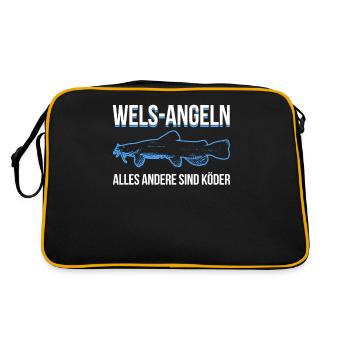 Wels Angeln, alles andere sind Köder - Retro Tasche - Schwarz/Gold - Hinten