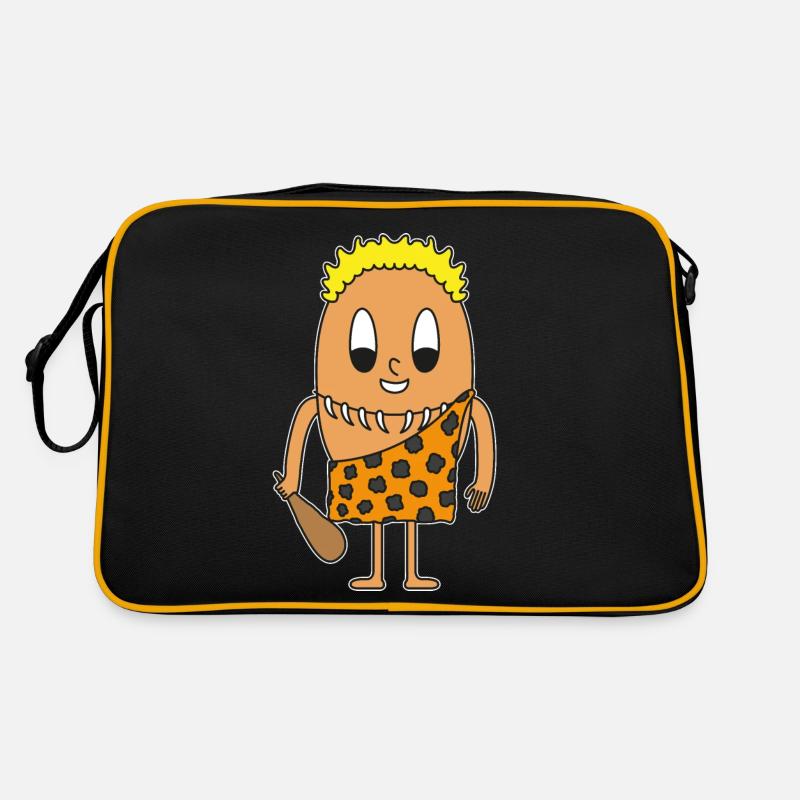 Steinzeitmann Ei - Retro Tasche - Schwarz/Gold