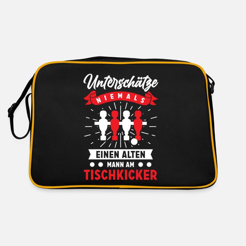 Tischkicker Tischfußball Geschenk - Retro Tasche - Schwarz/Gold