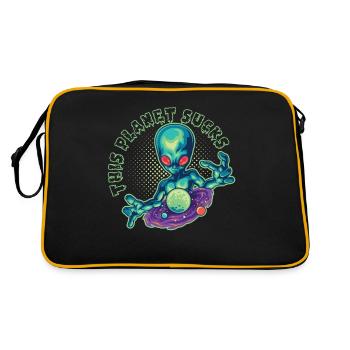Funny Alien Head This Planet Sucks - Retro Bag - black/gold - Back