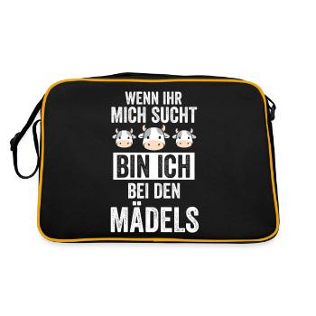 Kuh Kuhstall Bauer Bauernhof Landwirtschaft Lustig - Retro Tasche - Schwarz/Gold - Hinten