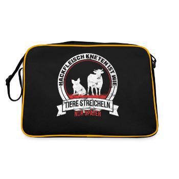 Hackfleisch Kneten ist wie Tiere streicheln - Retro Tasche - Schwarz/Gold - Hinten